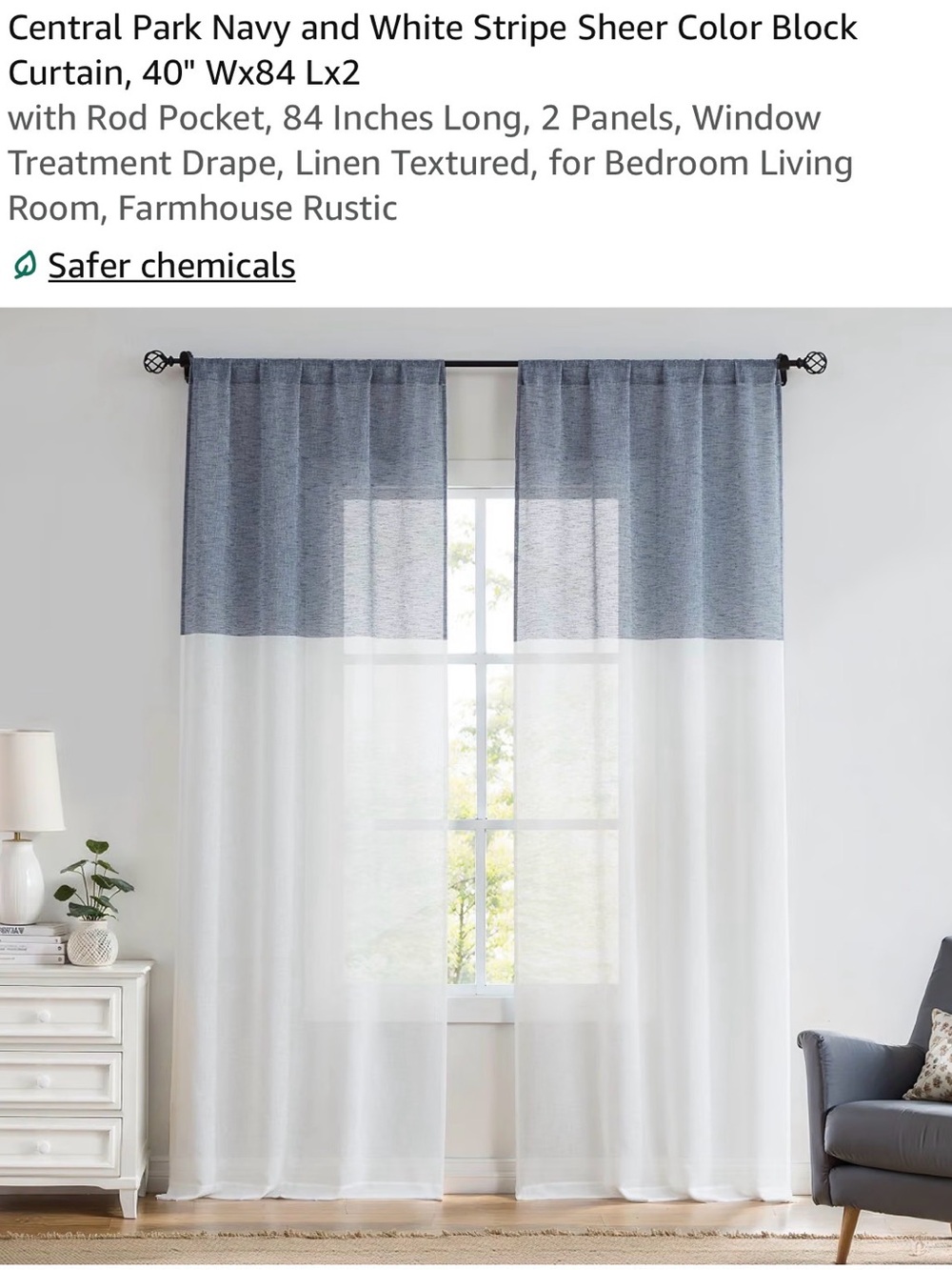 Navy and White Sheer Curtain Panels - 2-Pack (8 panels total available)